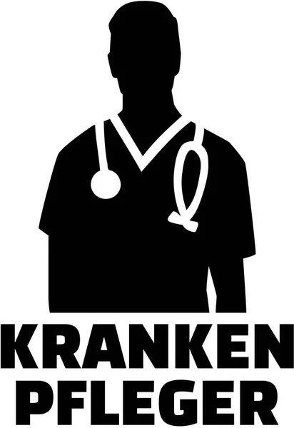 Silueta de enfermera masculina con título de trabajo alemán — Archivo Imágenes Vectoriales