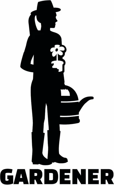 Gardener silhouette femminile titolo di lavoro — Vettoriale Stock