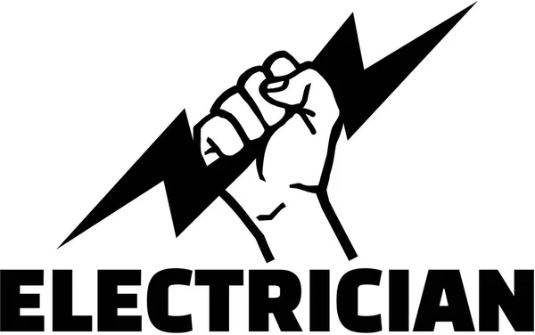 Electrician word with hand with bolt — Stock Vector