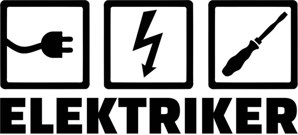 Electricista alemán trabajo título con iconos — Vector de stock
