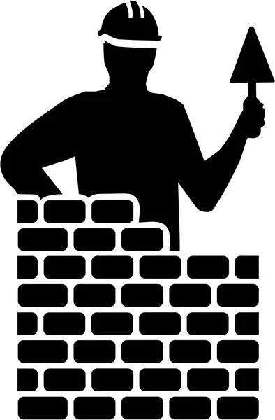 Silhouette de maçon derrière le mur de briques — Image vectorielle