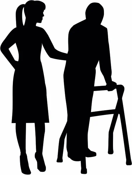 Caregiver silhouette with elderly man — Stock Vector