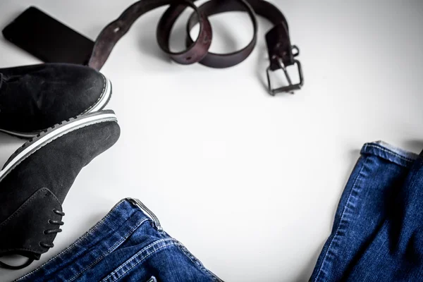 Set of men's clothes on white background