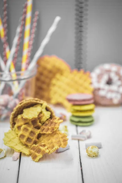 Waffles on a wooden table — Stock Photo, Image
