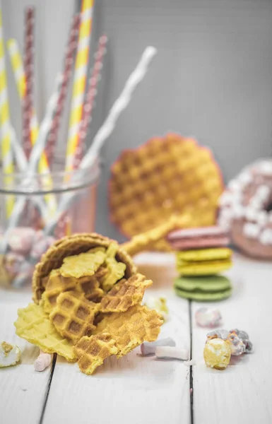 Waffles on a wooden table — Stock Photo, Image