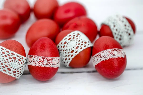 Red Easter eggs on a white background — Stock Photo, Image