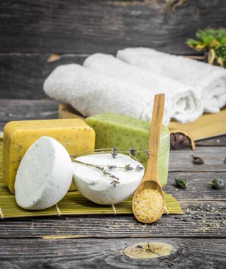 Spa natürmort ahşap arka plan üzerinde