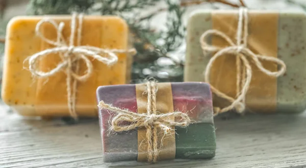 Handmade soap on wooden background — Stock Photo, Image