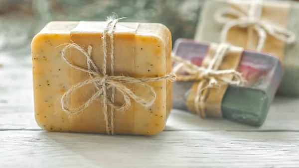 handmade soap on wooden background