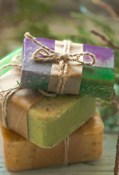 Handmade soap on wooden background — Stock Photo, Image