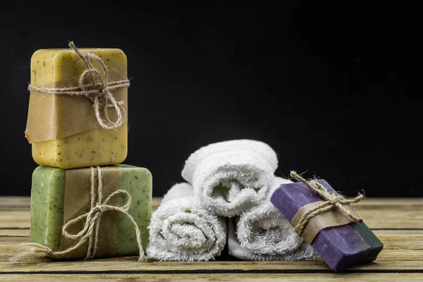 Handmade soap on wooden background — Stock Photo, Image