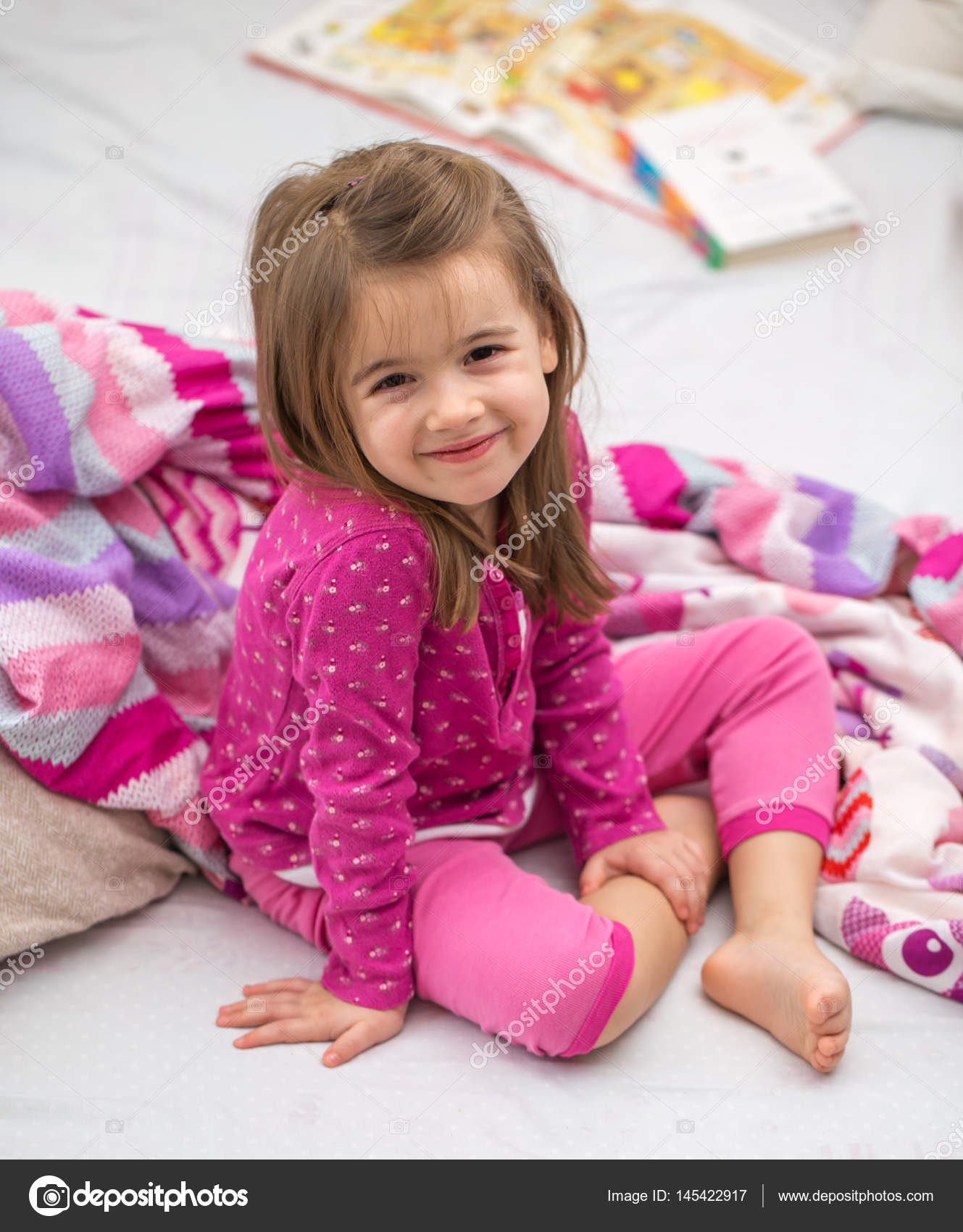 Little Girl Lying Bed Stock