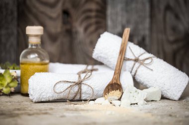 Ahşap arka plan Spa kompozisyonu