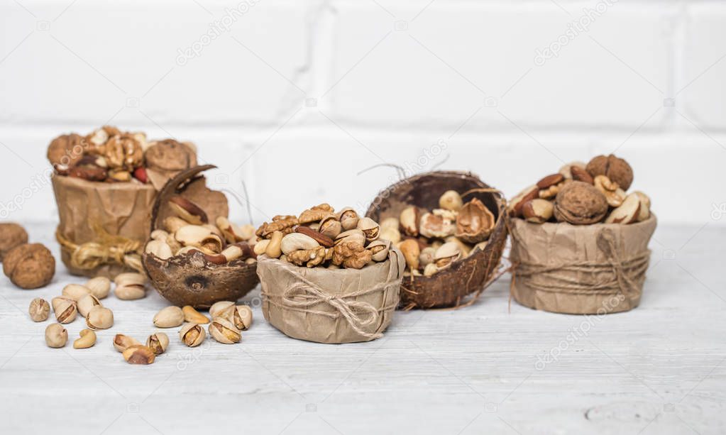 different nuts in a plate closeup