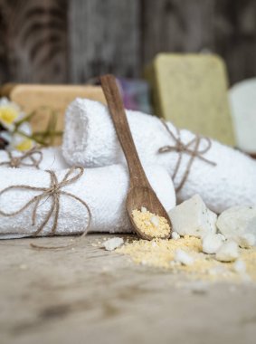 Ahşap arka plan Spa kompozisyonu