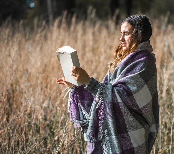 Bir kitap okuma bir alan genç kız — Stok fotoğraf
