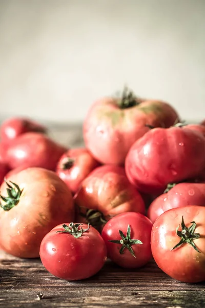 Ripe Tomatoes on wooden background — Stock Photo, Image