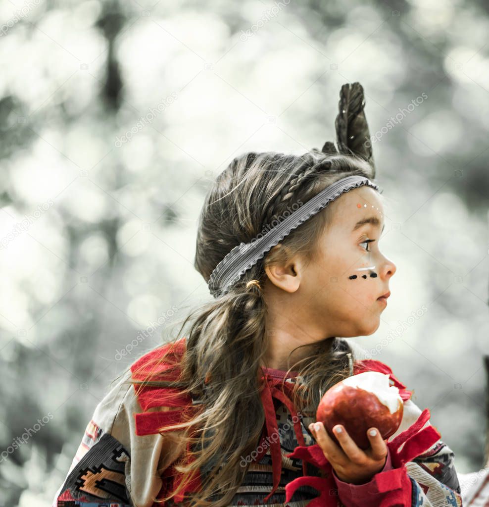 portrait of girl in costume of American Indian