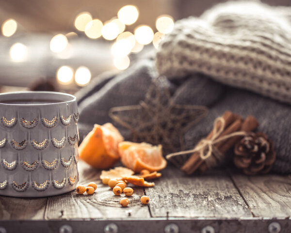 A cozy Christmas tea Cup still life Royalty Free Stock Images