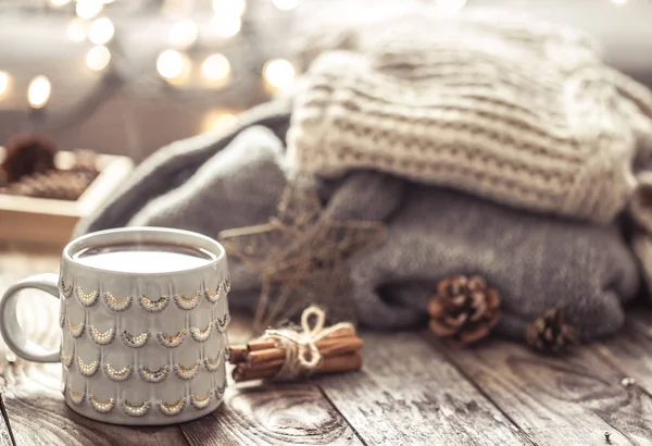 Acogedor bodegón con taza de té — Foto de Stock