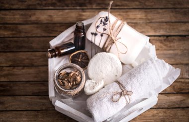 Spa natürmort ahşap zemin