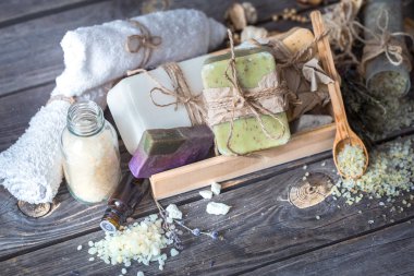 Spa natürmort ahşap zemin