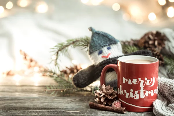 Festive background with a Cup and the inscription merry Christma — Stock Photo, Image