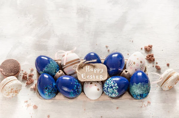 Stylish beautiful composition with blue Easter eggs. — Stock Photo, Image