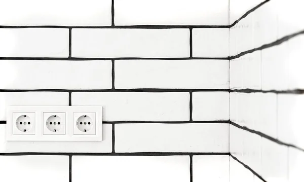 Electrical Outlets White Brick Wall Space Text — Stock Photo, Image