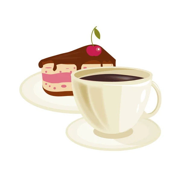 Cream cherry cake and coffee cup . — Stock Photo, Image