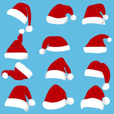 Beyaz arka plan üzerinde izole kırmızı santa claus şapka takım