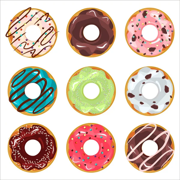 Collection of glazed colored donuts vector. — Stock Vector