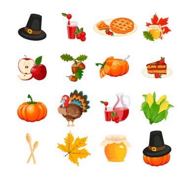 Şükran günü simgeler kümesi vektör