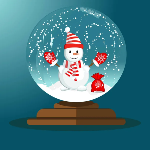 Merry christmas glass ball with snowman. — Stock Vector