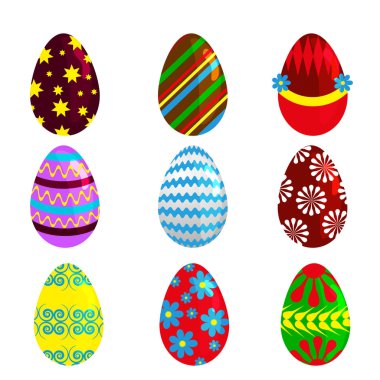 Paskalya yumurtaları renkli kutlama dekorasyon tatil vektör simgeler bahar.
