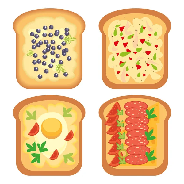 Pan tostado comida bocadillo almuerzo sándwich vector ilustración — Vector de stock