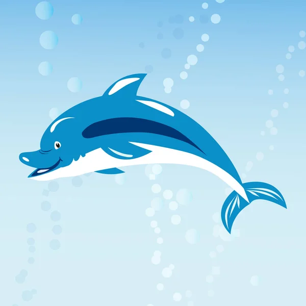 Aranyos delfin vízi tengeri jellegű óceán kék emlős tengeri víz wildlife állat vektor illusztráció. — Stock Vector