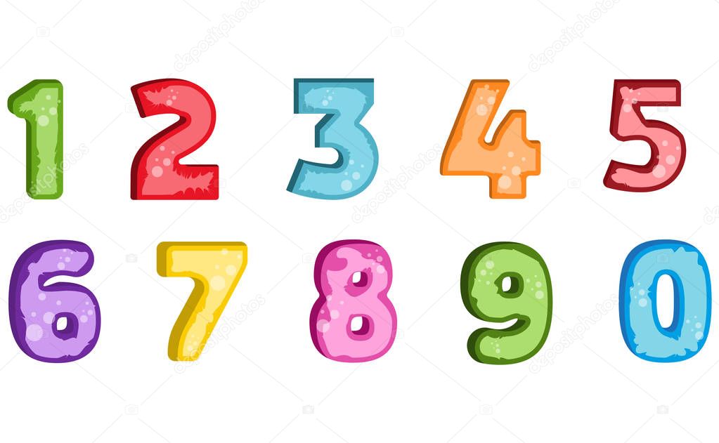 Colorful set of hand drawn numbers isolated on white vector illustration