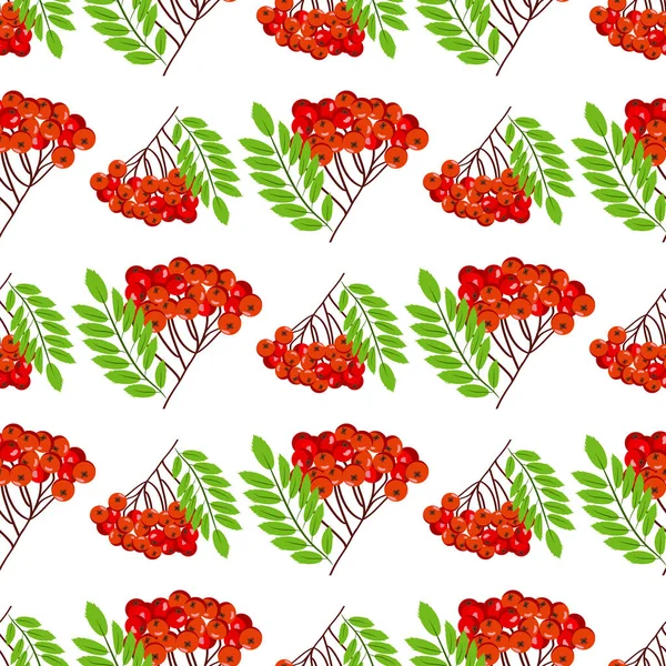 Пучок горобини ягоди червоне стигле листя дерево осінній сезон природні фрукти безшовний візерунок фон Векторні ілюстрації . — стоковий вектор