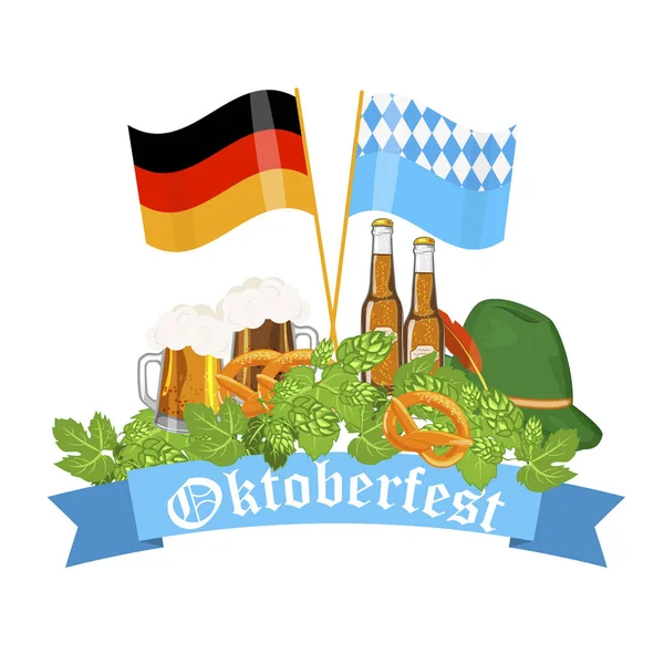 Oktoberfest design bakgrund öl festival vektor banner bayersk design illustration. — Stock vektor