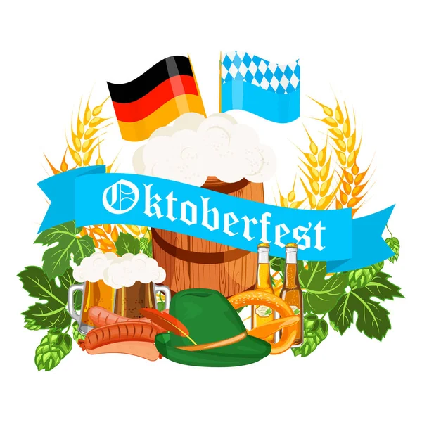 Oktoberfest design fundo cerveja festival vetor banner bavarian design ilustração . —  Vetores de Stock