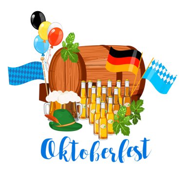 Oktoberfest tasarım arka plan Bira Festivali vektör afiş Bavyera tasarlamak.