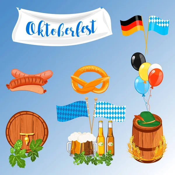 Conjunto de ícones de design plano para Oktoberfest isolado no vetor branco . —  Vetores de Stock