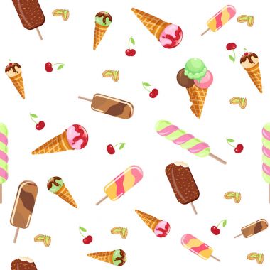 Dondurma tatlı tatlı Dikişsiz desen soğuk yiyecek vektör çizimler