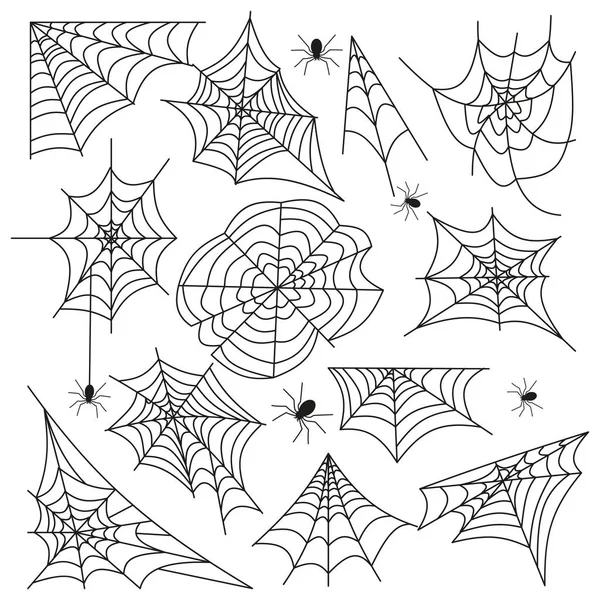 蛛网设置蜘蛛 web 万圣节黑色矢量 — 图库矢量图片