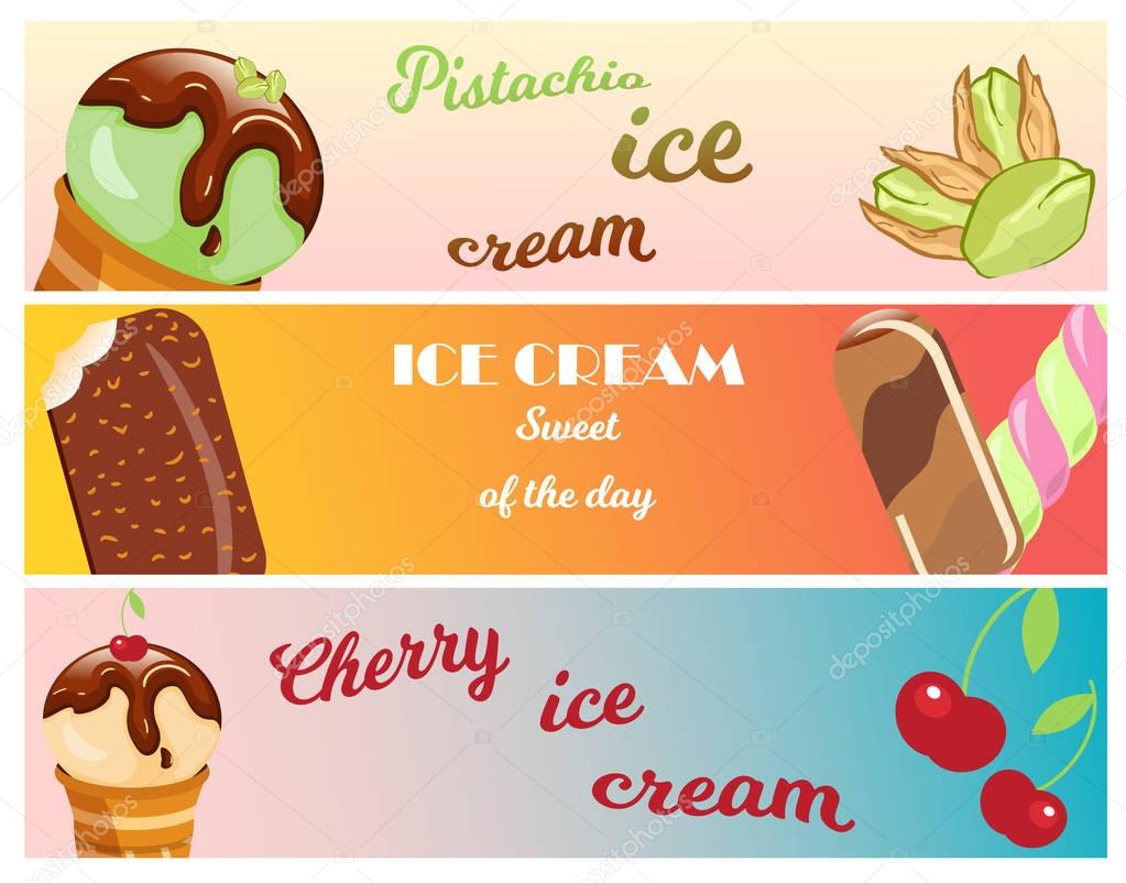 Collection of ice cream banners sweet dessert cold food vector