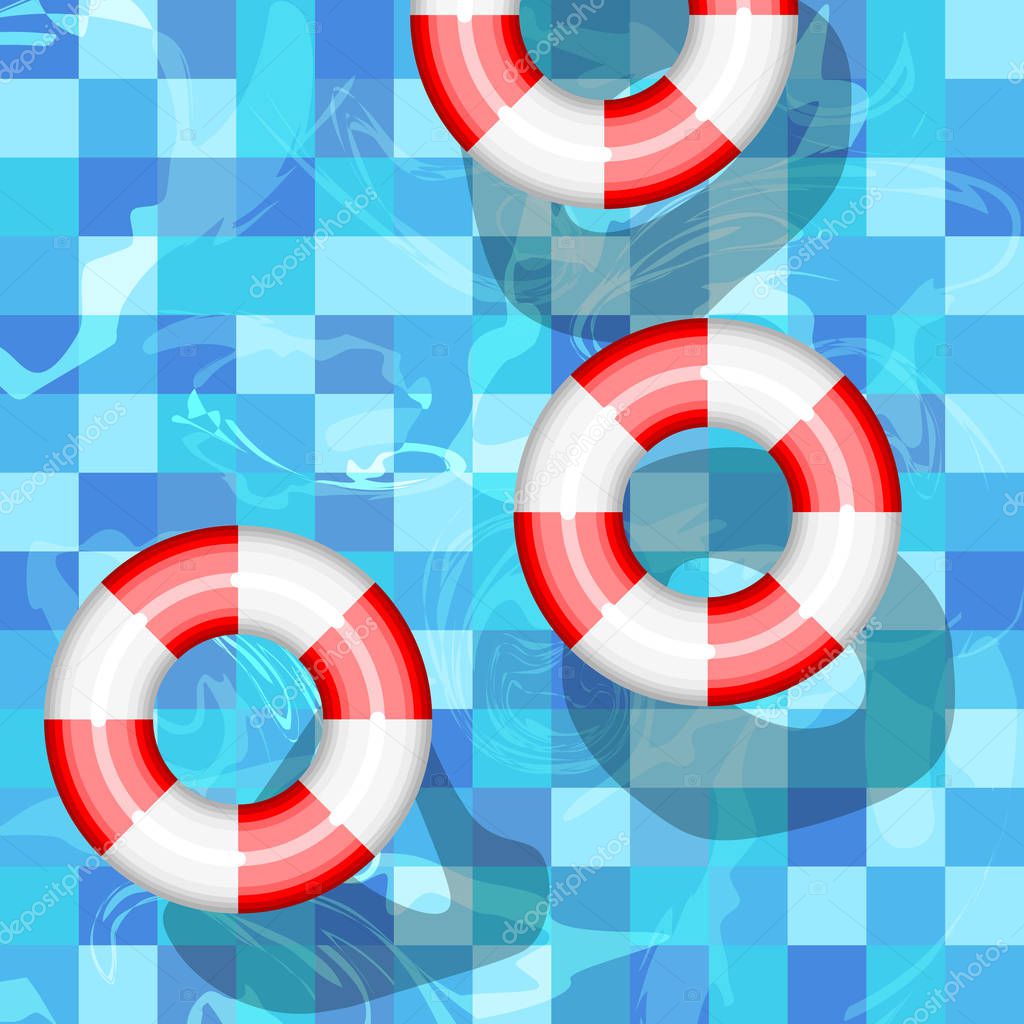 Lifebuoy vector icon. Inflatable ring equipment swimming protection symbol. Summer sunny resort vacation holiday idyllic water. High view from above pool.
