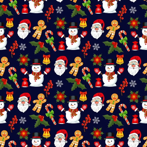 Christmas pattern snowflake winter holiday vector illustration fir tree snowman design season. — Stock Vector