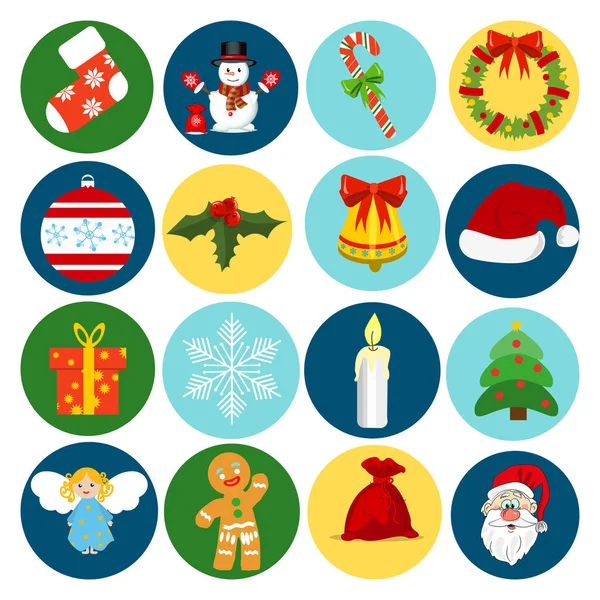 Christmas icons flat style winter decoration holiday celebration gift set. Vector Illustration. — Stock Vector