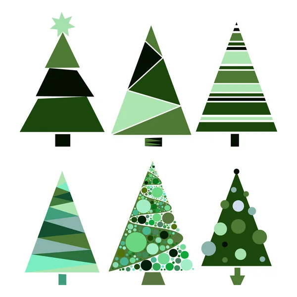 Набор украшения рождественские елки зимний дизайн сезона декабрь празднование векторной иллюстрации — стоковый вектор